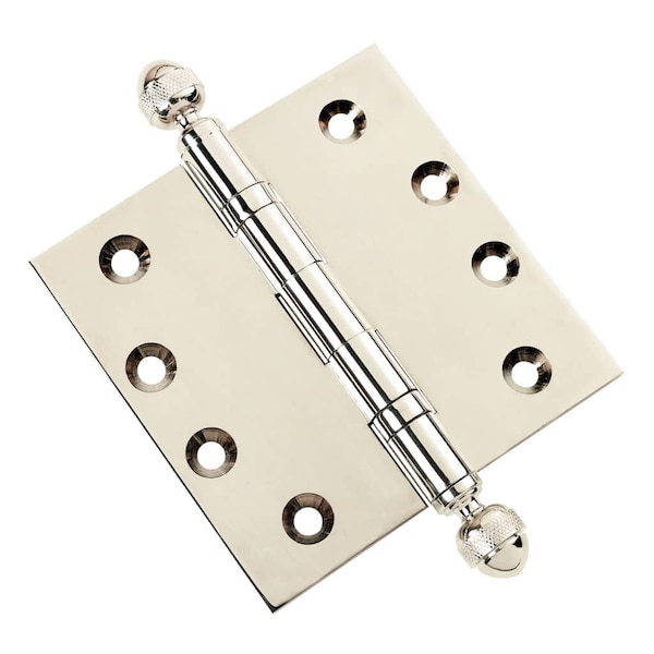 Embassy 4 x 4 Solid Brass Ball Bearing Hinge, Polished Nickel Finish Acorn Tips 4040BBUS14A-1 - main